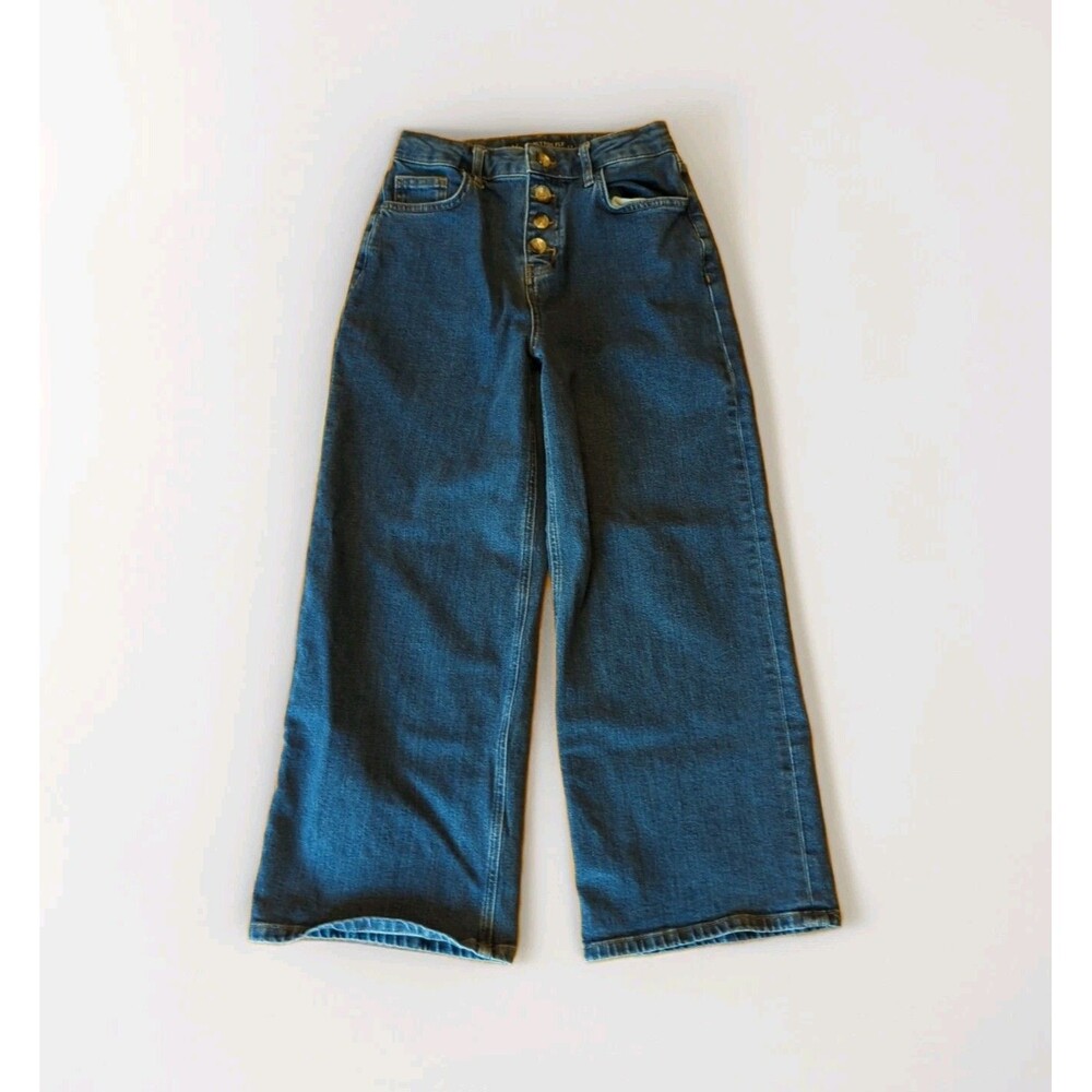 Boden Denim Button Fly Wide Leg Jeans Womens 4 High Waist Medium Wash
